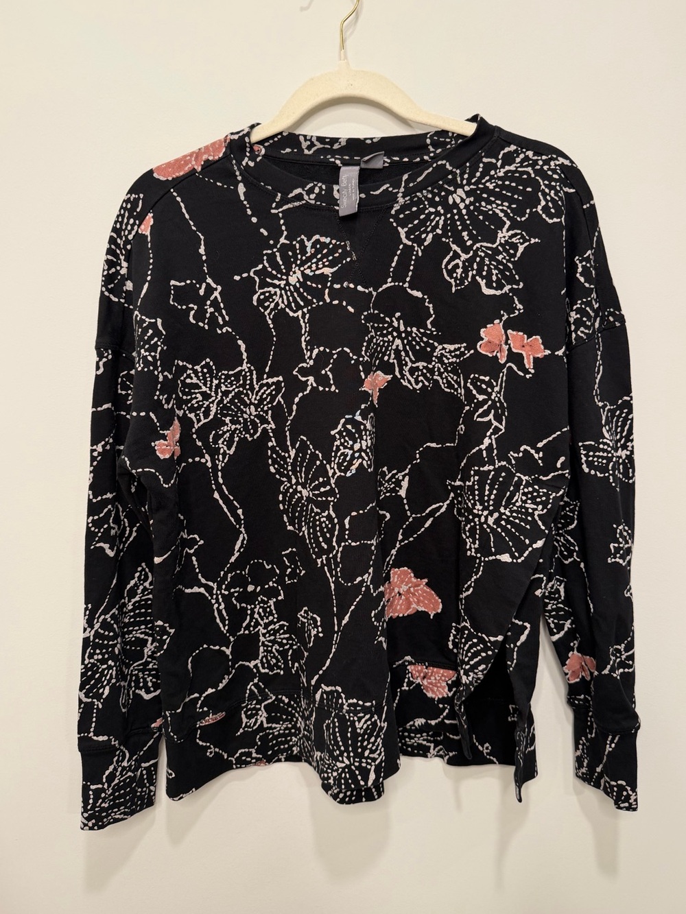 Sweaty Betty Black Floral Print Oversized Sweatshirt Pullover Size Small US 4-6